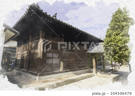 水彩画風 吉備津神社 御竃殿 岡山県岡山市 水彩画風 吉備津神社 御竃殿 岡山県岡山市 104506479