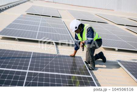 Professional engineer technician with safety helmet checking system 104506516