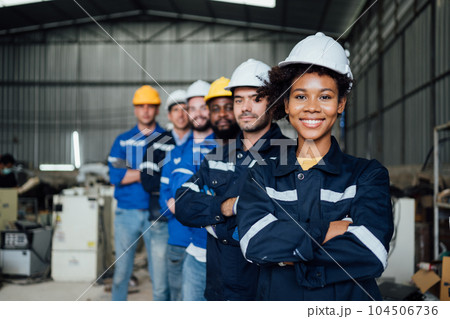 Group of confident worker team at factory Group of confident worker team at factory 104506736