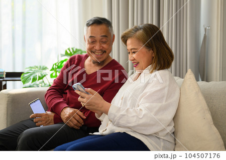 Happy and healthy senior elderly people grandparents relaxing at home Happy and healthy senior elderly people grandparents relaxing at home 104507176