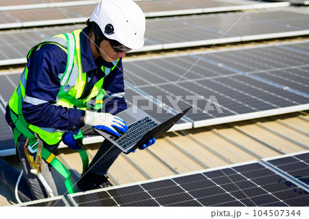 Professional engineer technician with safety helmet checking system 104507344