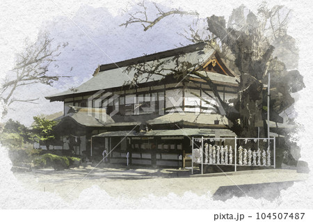 水彩画風　吉備津神社　社務所　岡山県岡山市 104507487