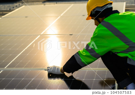 Professional engineer technician with safety helmet checking system 104507583