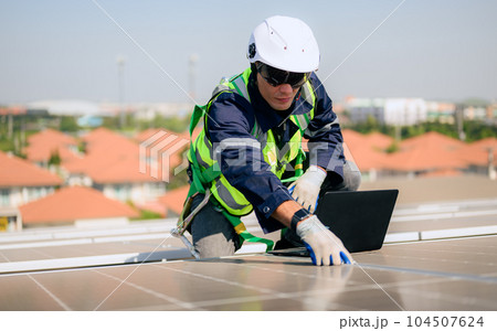 Professional engineer technician with safety helmet checking system Professional engineer technician with safety helmet checking system 104507624