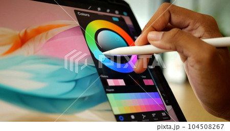 Portrait of smiling happy woman walking in street with backpack Portrait of smiling happy woman walking in street with backpack 104508267