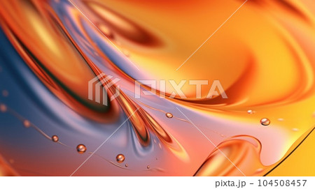 The close up of a glossy liquid surface abstract in tangerine orange and lemon yellow colors with a soft focus. Exuberant 3D illustration. 104508457