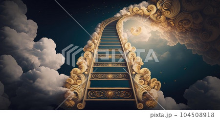 Majestic afterlife heaven gate decorated with ornate gold design 104508918
