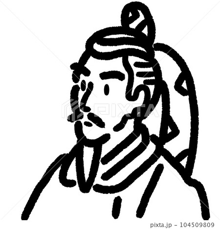 歴史の人物 仁徳天皇のシンプル線画の上半身のモノクロイラスト似顔絵_白黒 歴史の人物 仁徳天皇のシンプル線画の上半身のモノクロイラスト似顔絵_白黒 104509809