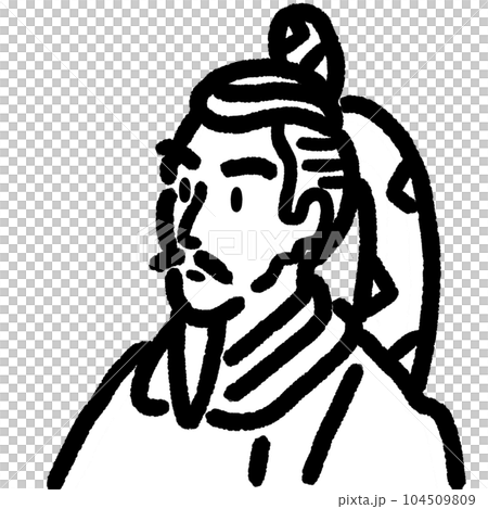 歴史の人物 仁徳天皇のシンプル線画の上半身のモノクロイラスト似顔絵_白黒 歴史の人物 仁徳天皇のシンプル線画の上半身のモノクロイラスト似顔絵_白黒 104509809