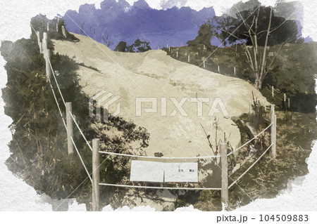 水彩画風　造山古墳　崩落修復工事　岡山県岡山市 104509883