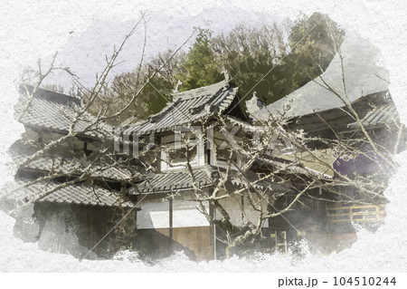 水彩画風 日応寺 鼓楼 岡山県岡山市 水彩画風 日応寺 鼓楼 岡山県岡山市 104510244
