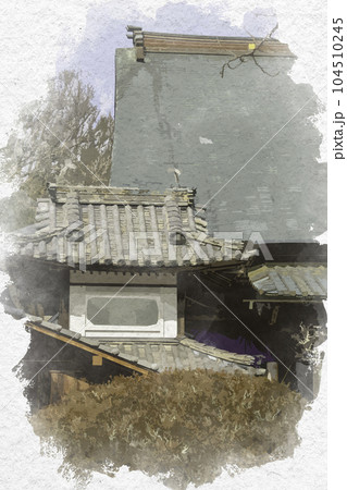 水彩画風　日応寺　鼓楼　岡山県岡山市 104510245