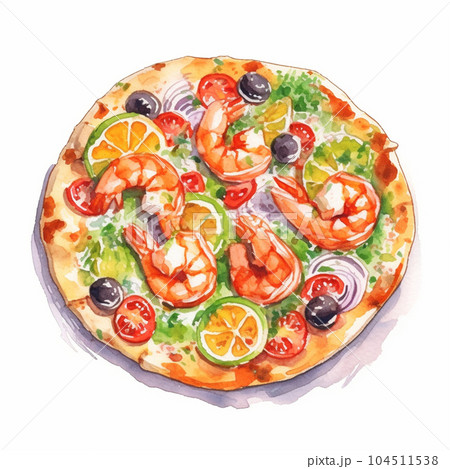 シーフードピザの水彩画 AI画像のイラスト素材 [104511538] - PIXTA