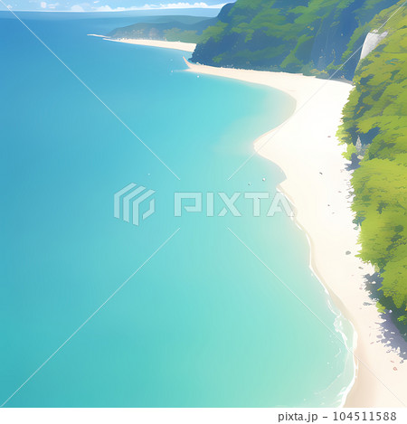 エメラルドグリーンの綺麗な海岸と砂浜を上から見たイラストのイラスト素材 [104511588] - PIXTA