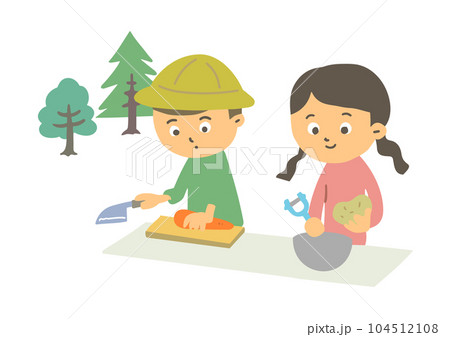 キャンプで料理をする子どもたち キャンプで料理をする子どもたち 104512108