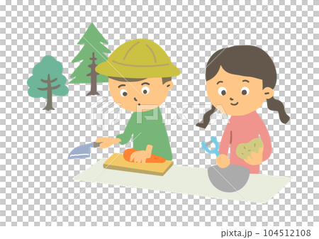 キャンプで料理をする子どもたち キャンプで料理をする子どもたち 104512108