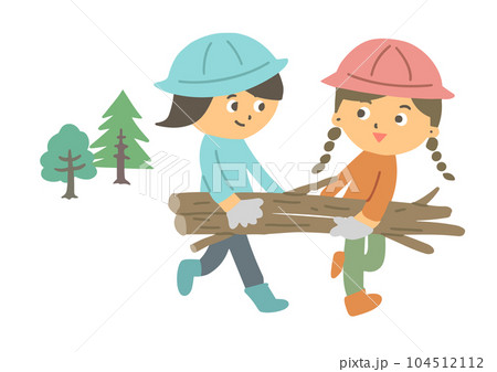 薪を運ぶ子どもたちのイラスト 104512112