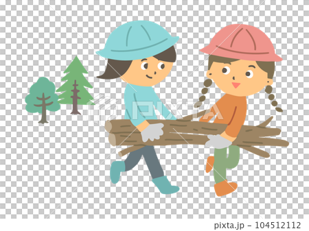 薪を運ぶ子どもたちのイラスト 104512112