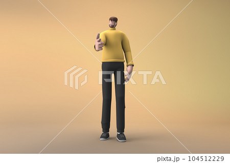Man in casual clothes making gestures while talking. 3D rendering of a cartoon character Man in casual clothes making gestures while talking. 3D rendering of a cartoon character 104512229