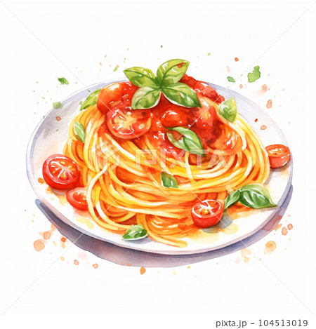トマトスパゲッティの水彩画　AI画像 104513019