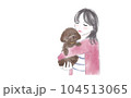 犬を抱っこしている優しい女性（横位置） 104513065