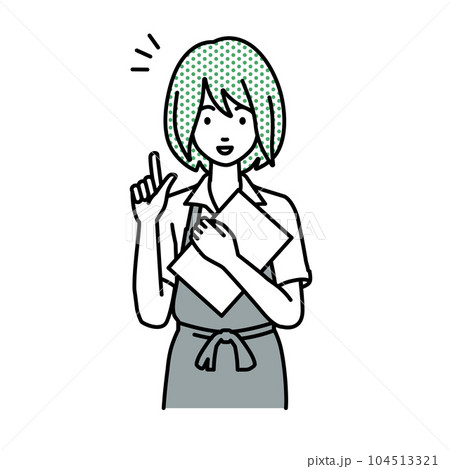 立って書類を手に持って何かひらめいたカフェ店員の女性 立って書類を手に持って何かひらめいたカフェ店員の女性 104513321