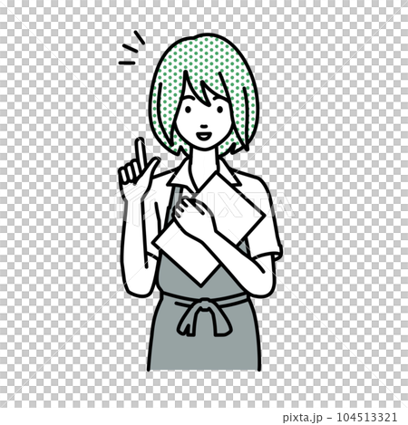 立って書類を手に持って何かひらめいたカフェ店員の女性 立って書類を手に持って何かひらめいたカフェ店員の女性 104513321