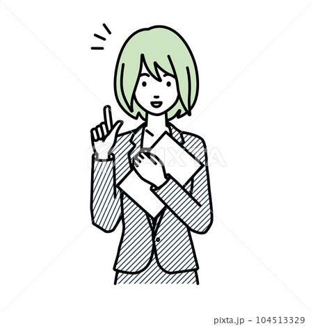 立って書類を手に持って何かひらめいたスーツの女性 104513329