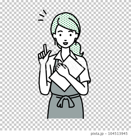 咖啡館店員的女人站起來，手裡拿著一份文件 104513945