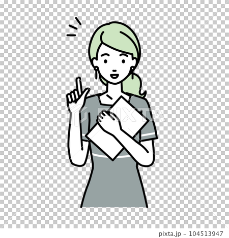 A woman in charge of an esthetician, receptionist, and waiter who stood up and held a document in her hand 104513947