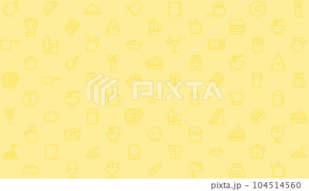 キッチンツールとお料理のアイコン、黄色 104514560