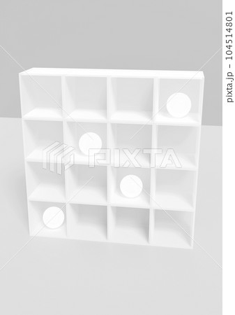 建物のような棚に収まる白い丸のオブジェ(グレー) 104514801