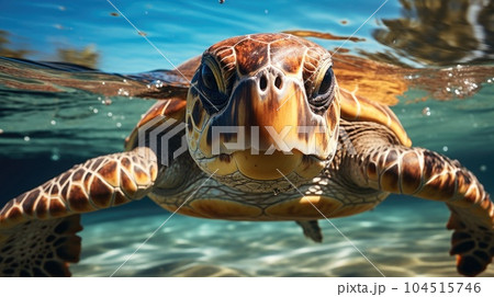 Hawaiian Green Sea Turtle swimming underwater. Hawaiian Green Sea Turtle swimming underwater. 104515746