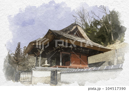 水彩画風　日応寺　番神堂　岡山県岡山市 104517390