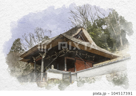 水彩画風 日応寺 番神堂 岡山県岡山市 水彩画風 日応寺 番神堂 岡山県岡山市 104517391