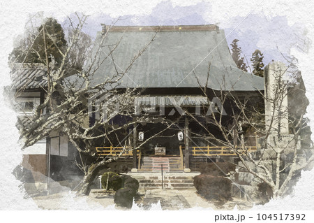 水彩画風　日応寺　本堂　岡山県岡山市 104517392