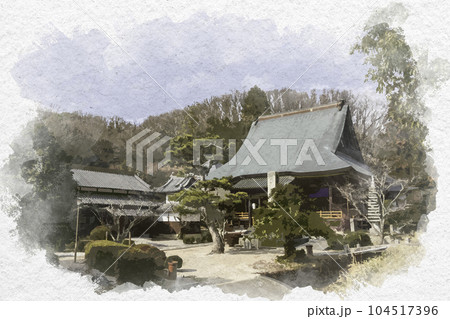 水彩画風 日応寺 本堂 岡山県岡山市 水彩画風 日応寺 本堂 岡山県岡山市 104517396