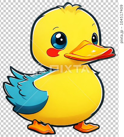 cartoon cute yellow duck with blue wings 104517409