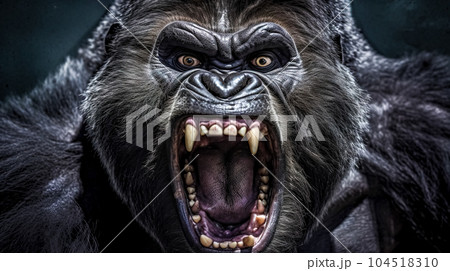 portrait of predator angry gorilla, furious animal, made with Generative AI 104518310