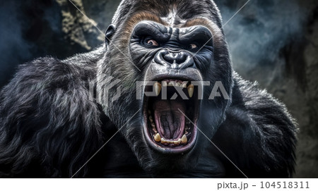 portrait of beast gorilla, furious animal, made with Generative AI 104518311