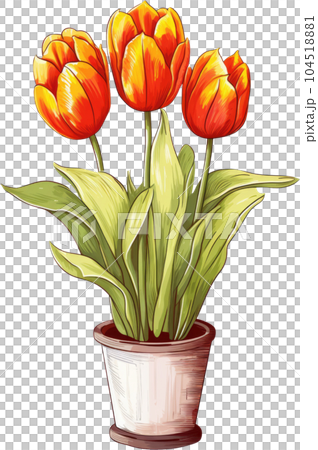 Tulip Flower in Pot Watercolor Painting. Clipart Colorful Tulips Flowerpot. Tulip Flower in Pot Watercolor Painting. Clipart Colorful Tulips Flowerpot. 104518881