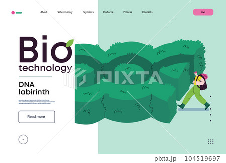 Bio Technology, DNA Labyrinth -modern flat vector concept illustration of person in front of a labyrinth in the form of a double helix DNA. Metaphor of intricacies and challenges of genetic research Bio Technology, DNA Labyrinth -modern flat vector concept illustration of person in front of a labyrinth in the form of a double helix DNA. Metaphor of intricacies and challenges of genetic research 104519697