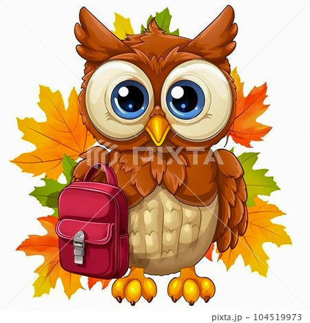 The owlet goes to school on September 1st. The concept of school education. Generative AI 104519973