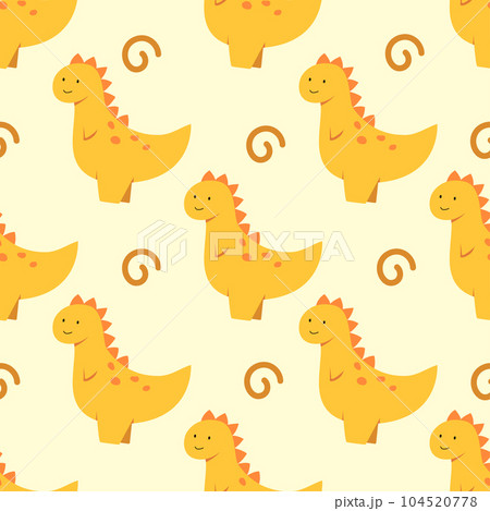 Cute orange dinosaur cartoon seamless pattern background 104520778