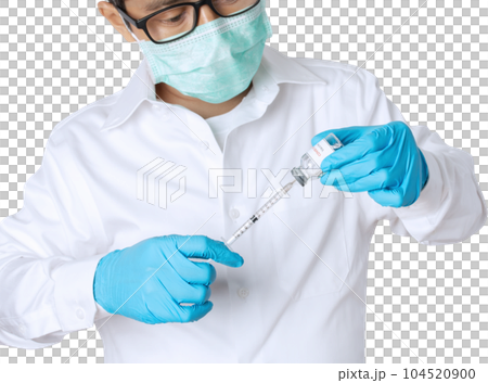 Medical doctor holding tube and syringe. 104520900
