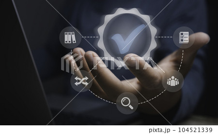 Quality management certification and standardization proces, ISO certified business. Quality management certification and standardization proces, ISO certified business. 104521339