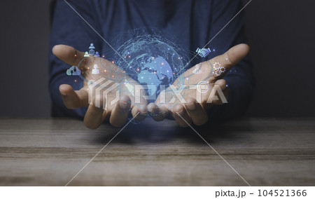 Digital marketing global network and data exchanges over the world 3D rendering. 104521366