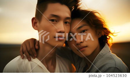 Young homosexual couple generative AI 104523630