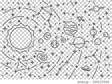 宇宙。太陽系的線條藝術插圖。 宇宙。太陽系的線條藝術插圖。 104523926