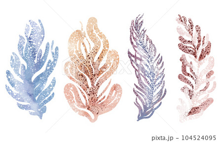 Watercolor illustrations of underwater marine animals octopus, seahorse, crab, starfish, jellyfish. Marine inhabitants of the underwater world. illustration, education, postcard, sticker, sublimation. 104524095